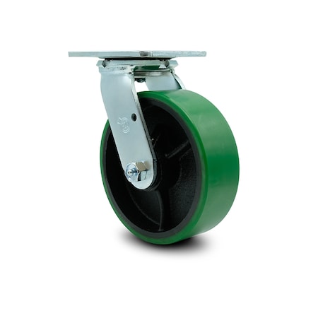 Service Caster 6 Inch Green Poly on Cast Iron Wheel Swivel Caster with Roller Bearing SCC SCC-30CS620-PUR-GB